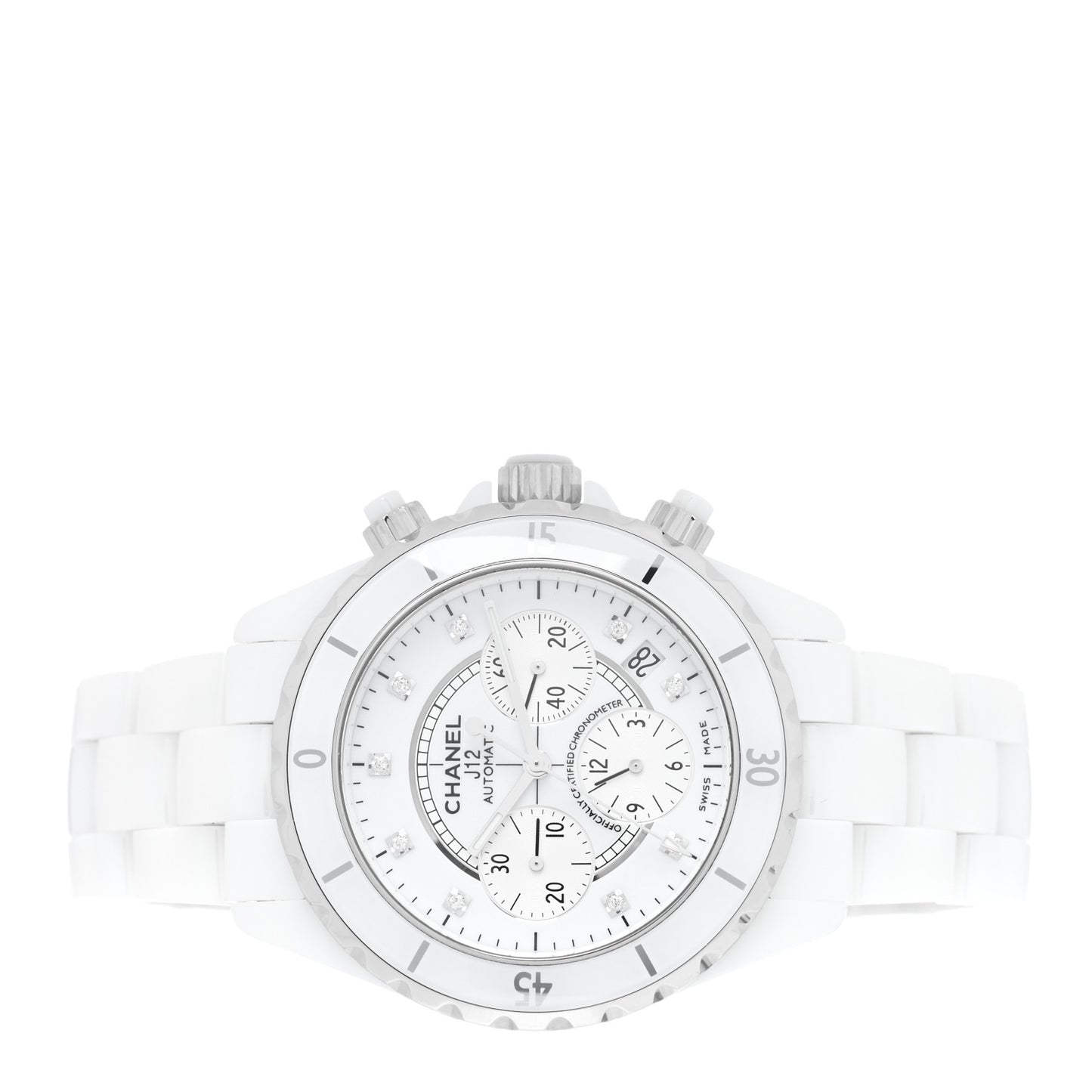 Stainless Steel Ceramic Diamond 41mm J12 Chronograph Automatic Watch White