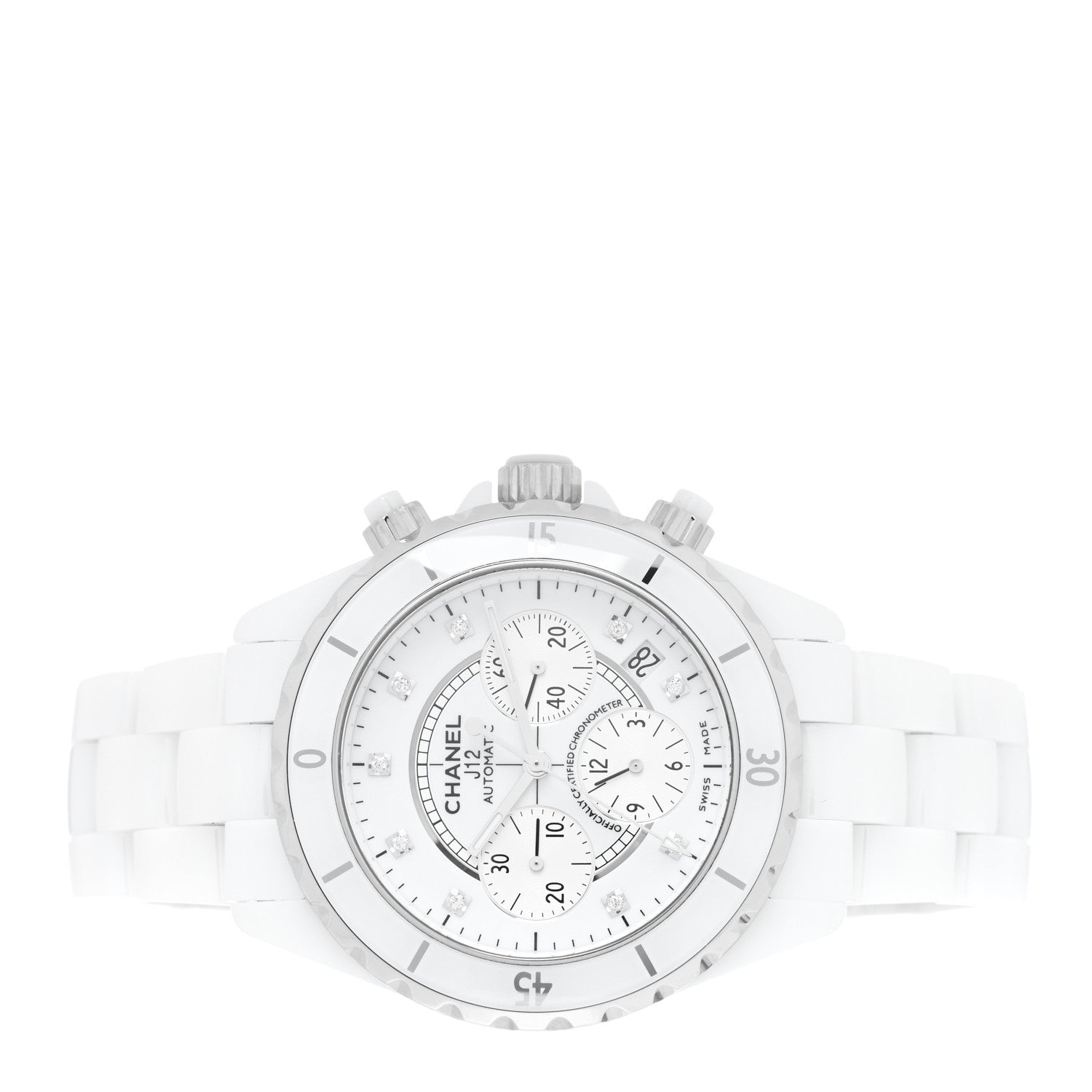 Chanel Stainless Steel Ceramic Diamond 41mm J12 Chronograph Automatic Watch White 2 of 4