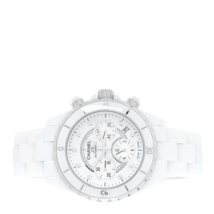 Chanel Stainless Steel Ceramic Diamond 41mm J12 Chronograph Automatic Watch White 2 of 4