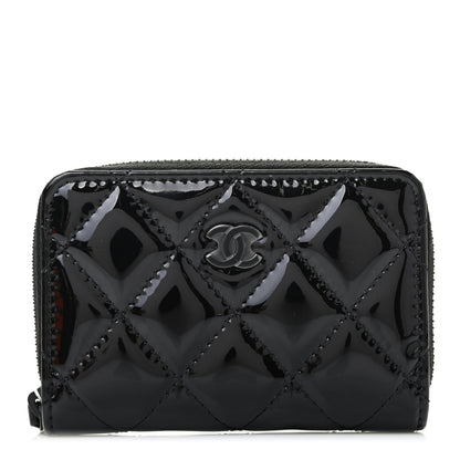Chanel Patent Calfskin Quilted Zip Coin Purse Wallet So Black 1 of 6