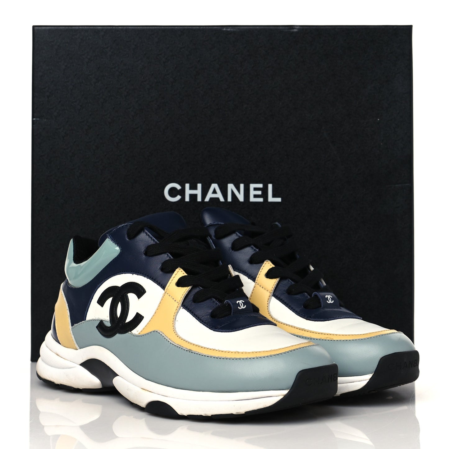 Calfskin Patent CC Sneakers 39 White Blue Yellow