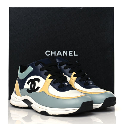 Chanel Calfskin Patent CC Sneakers 39 White Blue Yellow 8 of 8