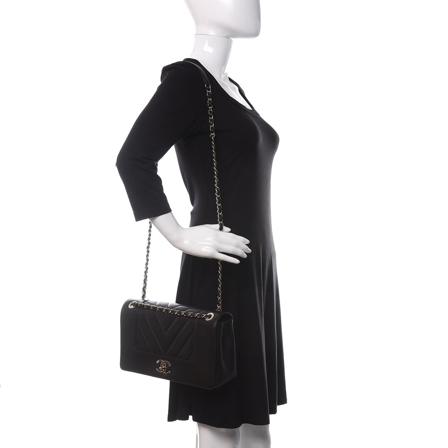 Sheepskin Chevron Quilted Vintage Mademoiselle Flap Black