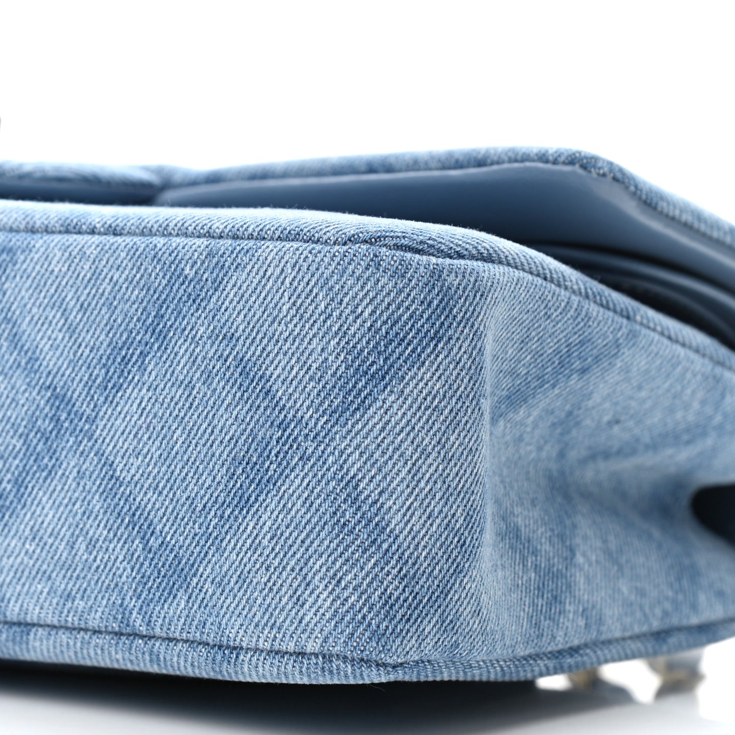 Printed Denim Quilted Medium Double Flap Light Blue
