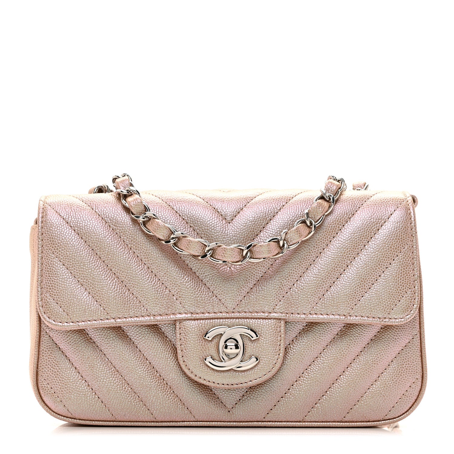 Chanel Iridescent Caviar Chevron Quilted Mini Rectangular Flap Light Gold 1 of 10