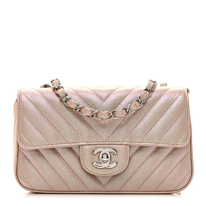 Chanel Iridescent Caviar Chevron Quilted Mini Rectangular Flap Light Gold 1 of 10