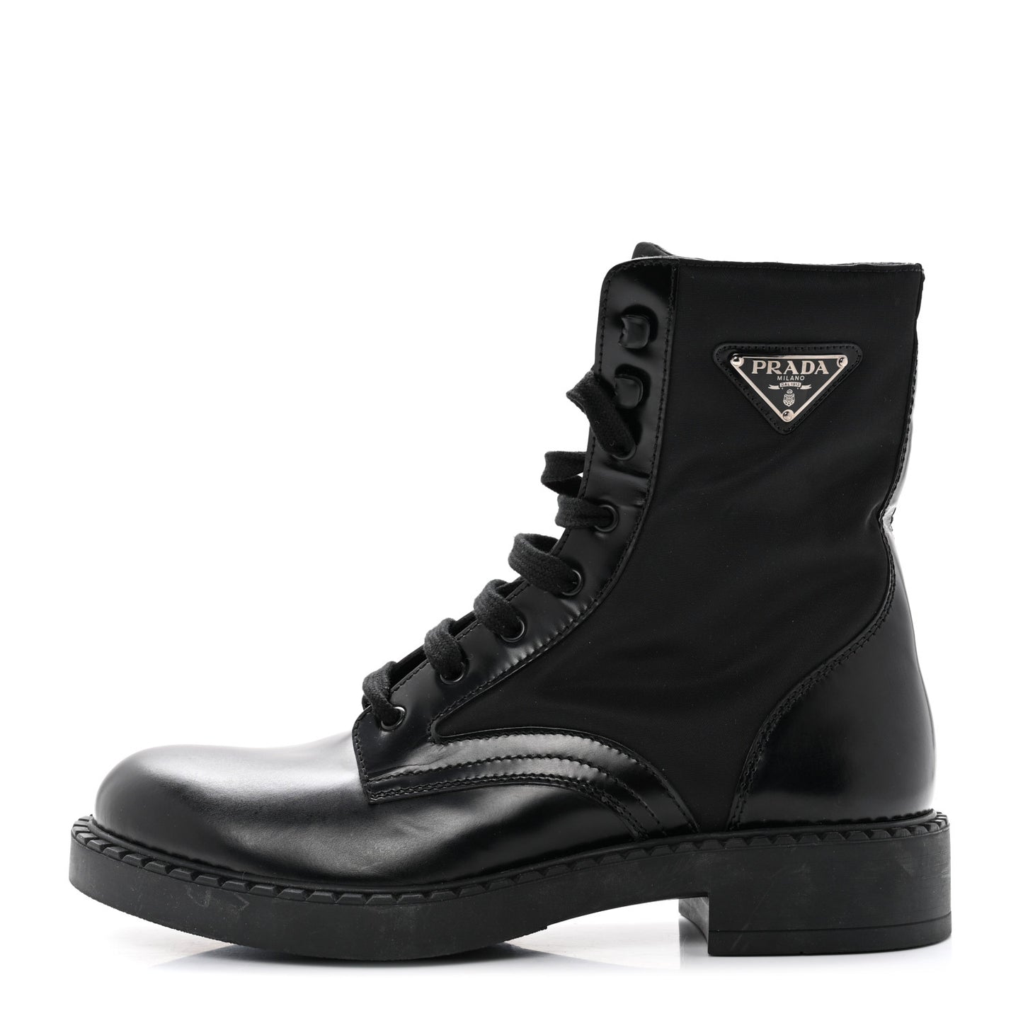 Spazzolato Re-Nylon Metal Triangle Logo Mens Combat Boots 9 Black