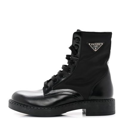 Prada Spazzolato Re-Nylon Metal Triangle Logo Mens Combat Boots 9 Black 1 of 9