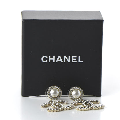 Chanel Crystal Pearl Bow-tiful CC Drop Earrings Gold 5 of 5