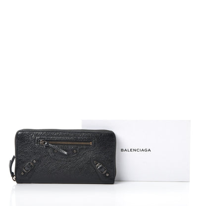 Balenciaga Agneau Classic Silver Hardware Continental Zip Around Wallet Black 8 of 8