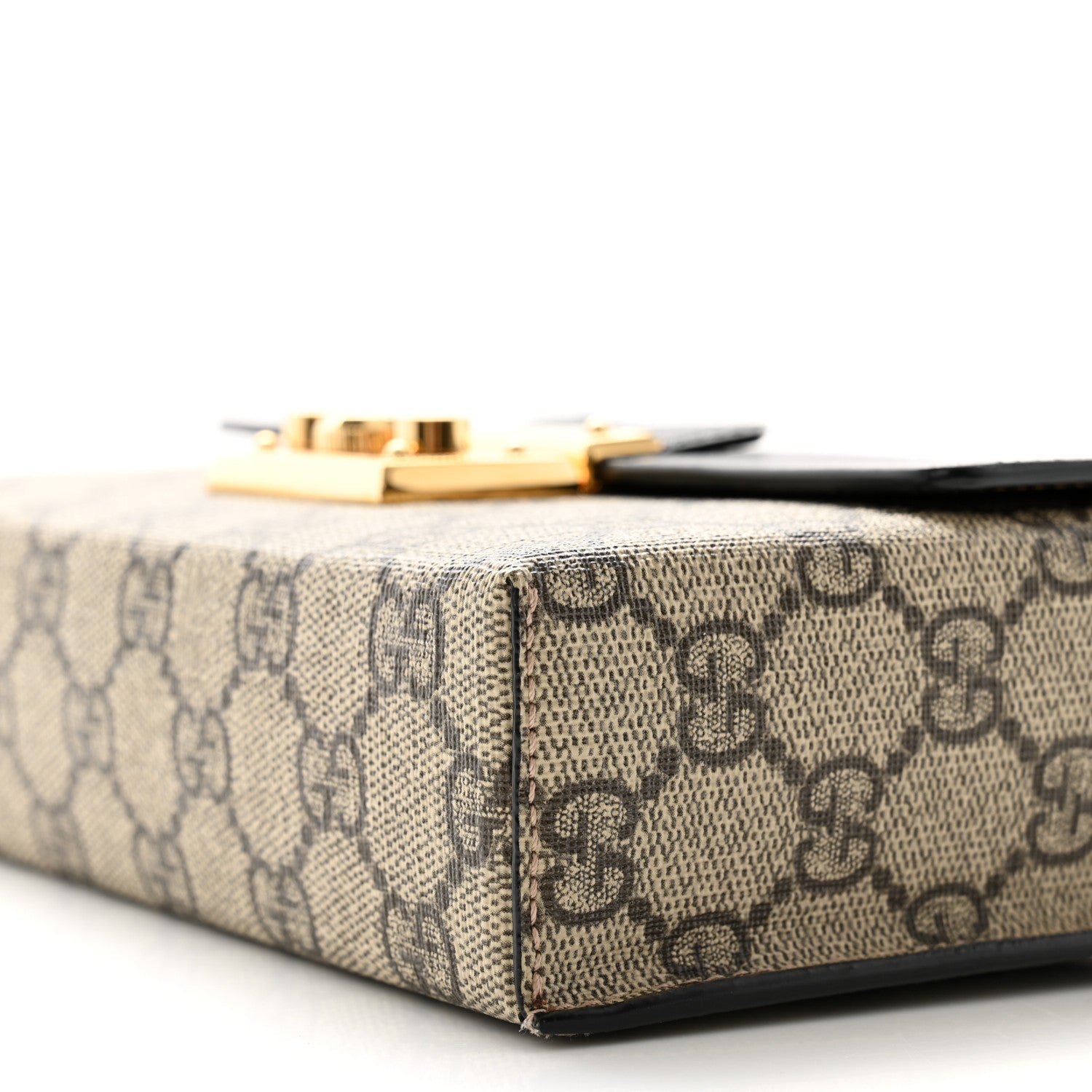 Gucci GG Supreme Monogram Calfskin Mini Padlock Top Handle Shoulder Bag Beige Black Cuir 10 of 11