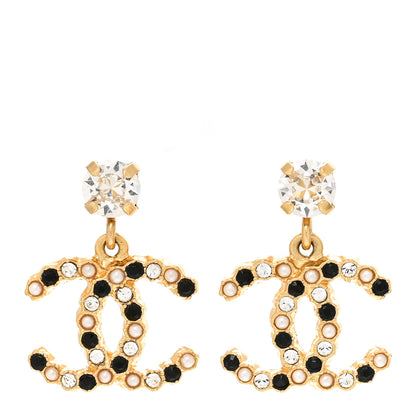 Chanel Resin Crystal Pearl CC Drop Earrings Gold Black 1 of 5
