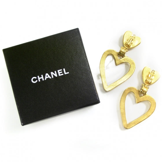 Chanel Heart Clip On Earrings Gold 2 of 5