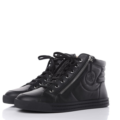 Chanel Calfskin Pearl High Top CC Sneakers 39 Black 3 of 8