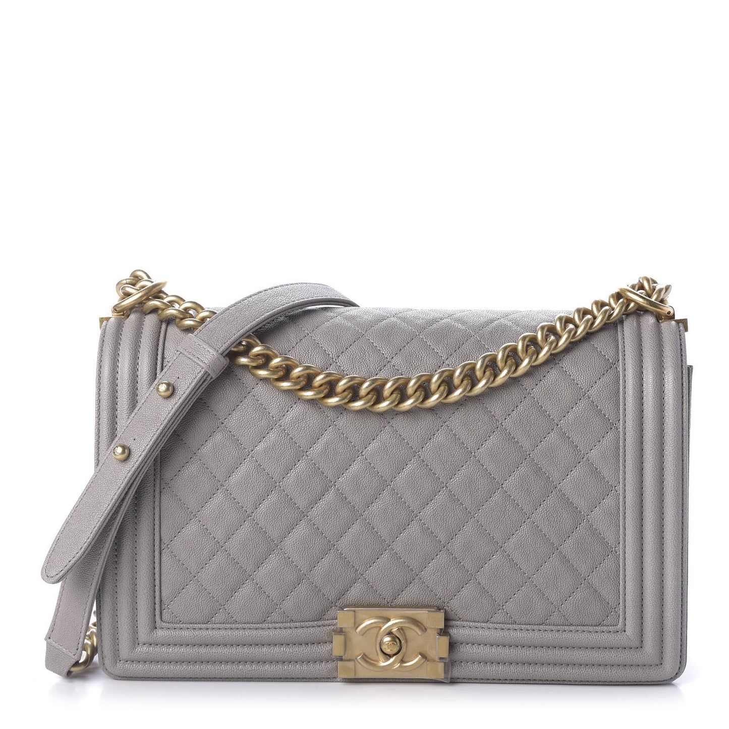 Caviar Quilted New Medium Boy Flap Grey