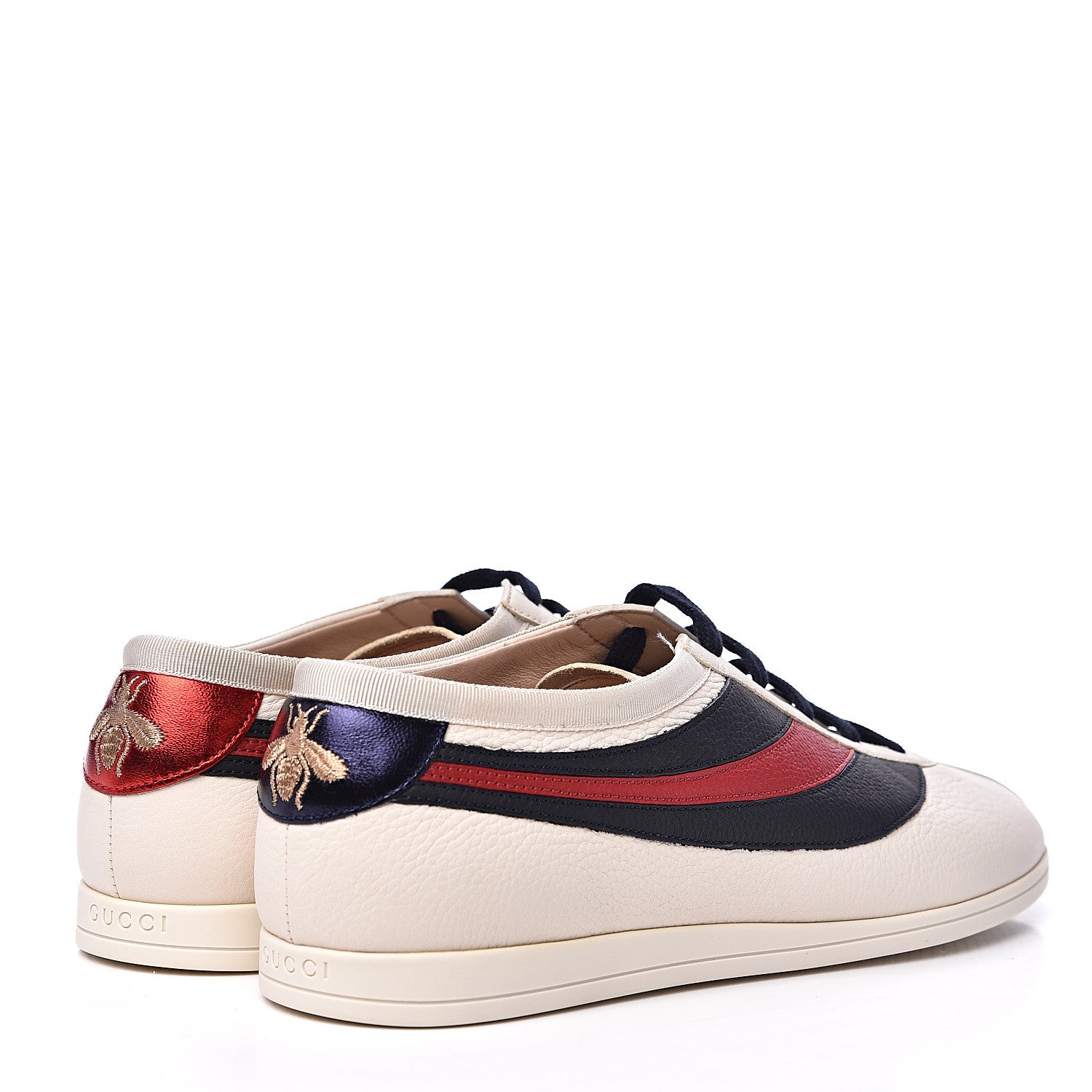 Gucci Calfskin Mens Web Falacer Sneakers 7 White Blue 4 of 10