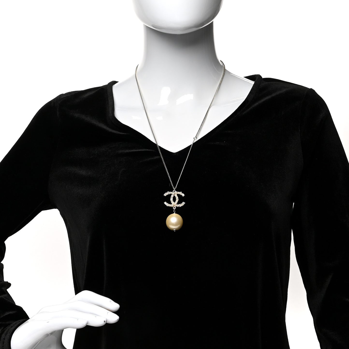 Pearl CC Drop Necklace Gold