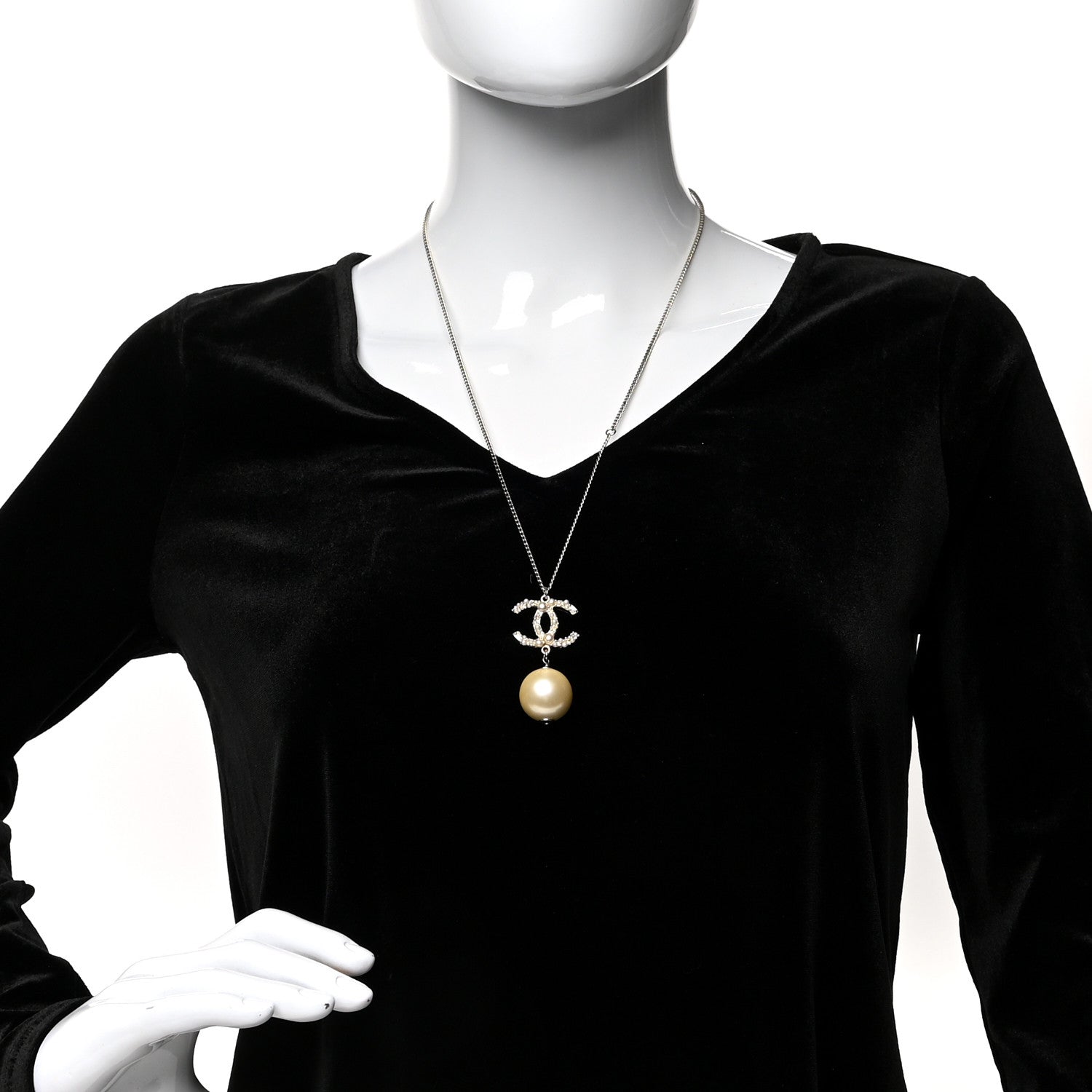 Chanel Pearl CC Drop Necklace Gold 2 of 5