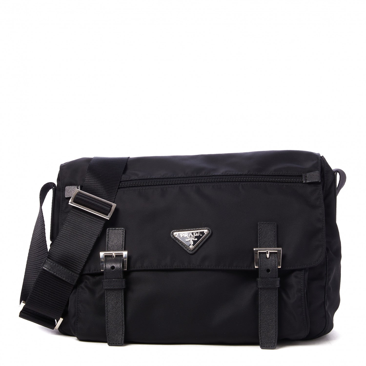 Prada Tessuto Nylon Saffiano Vela Messenger Bag Black 1 of 8