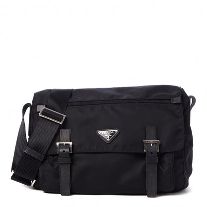 Prada Tessuto Nylon Saffiano Vela Messenger Bag Black 1 of 8