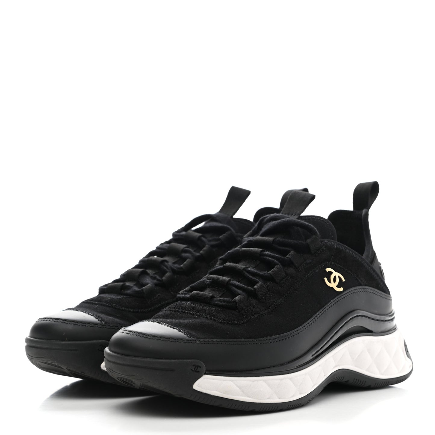 Velvet Calfskin Mixed Fibers CC Sneakers 37 Black