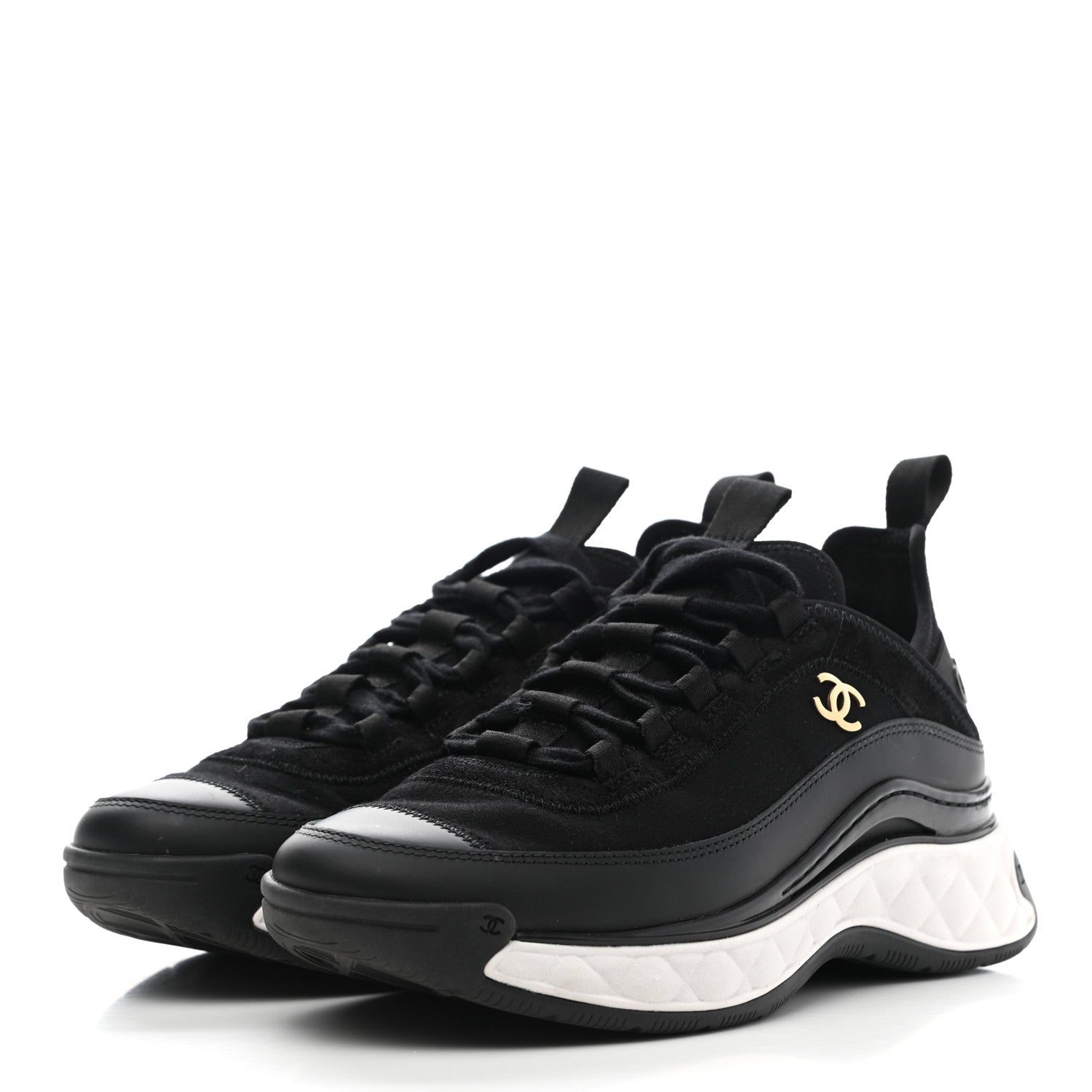 Chanel Velvet Calfskin Mixed Fibers CC Sneakers 37 Black 3 of 11