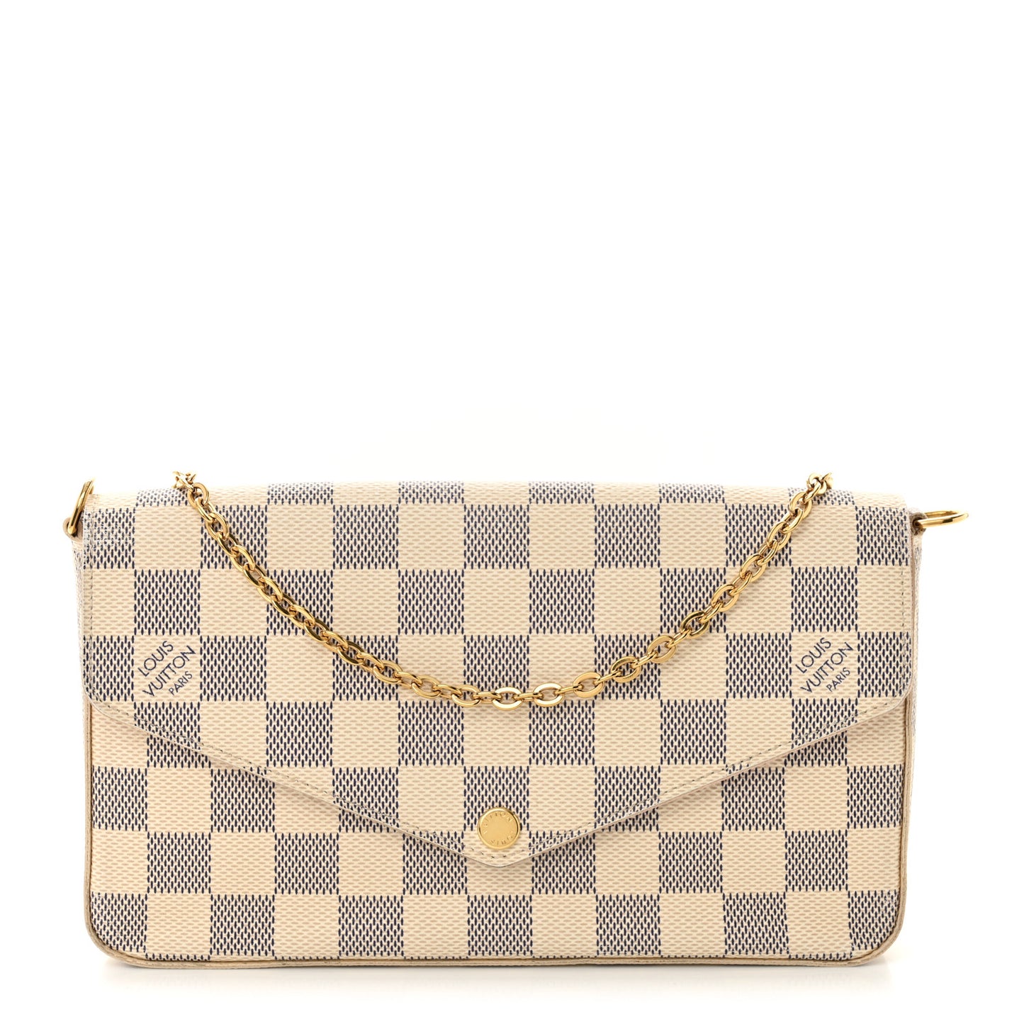 Damier Azur Pochette Felicie Chain Wallet Rose Ballerine