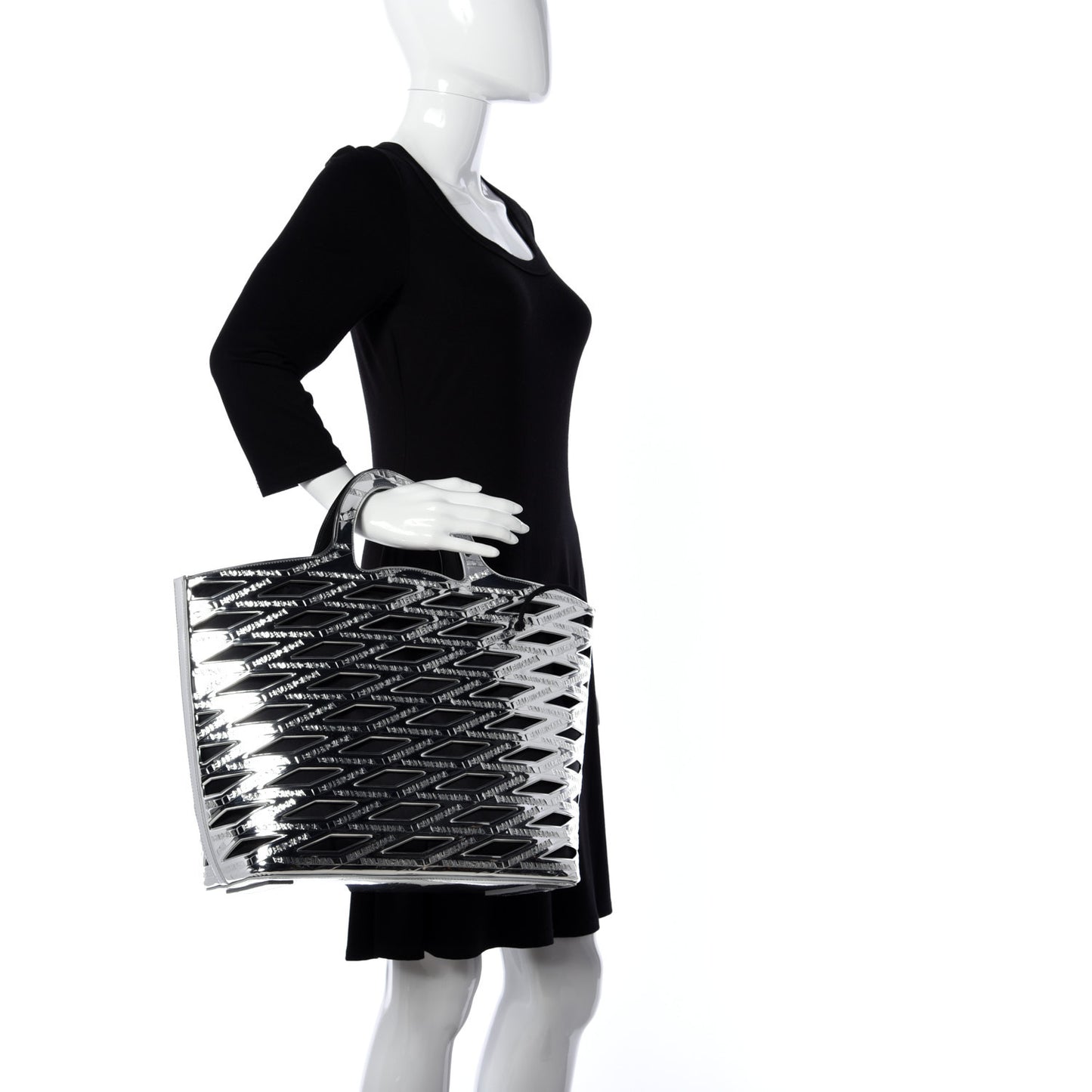 Metallic Calfskin Neo Basket Tote Silver