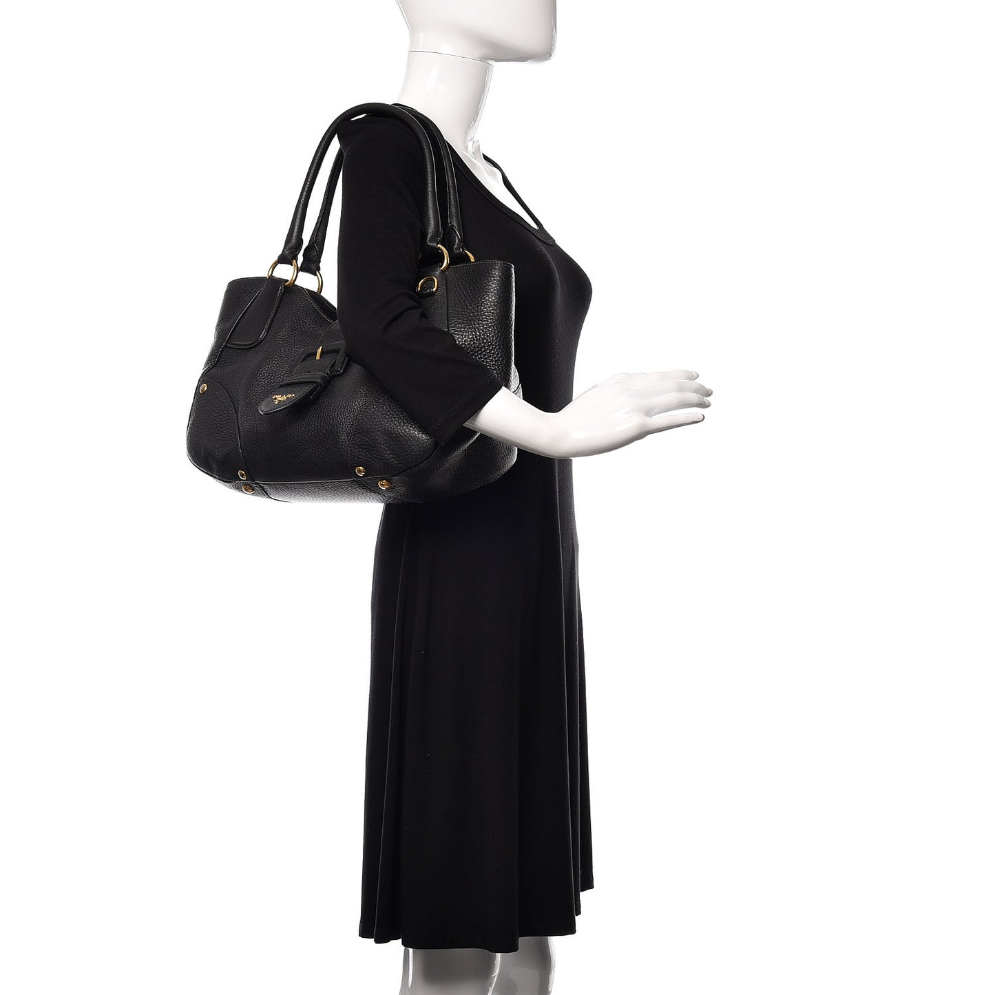 Vitello Daino Buckle Tote Black