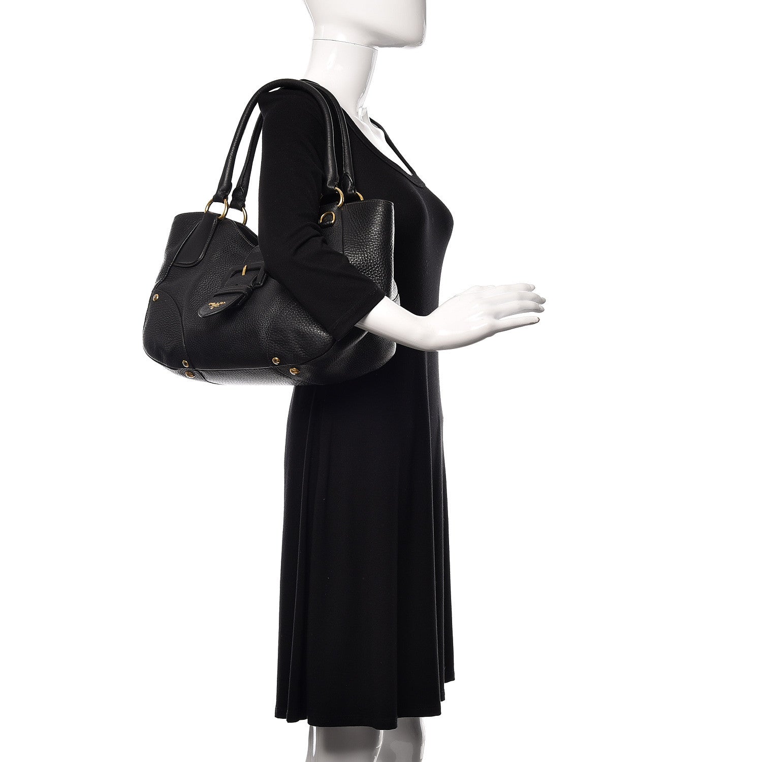 Prada Vitello Daino Buckle Tote Black 2 of 13