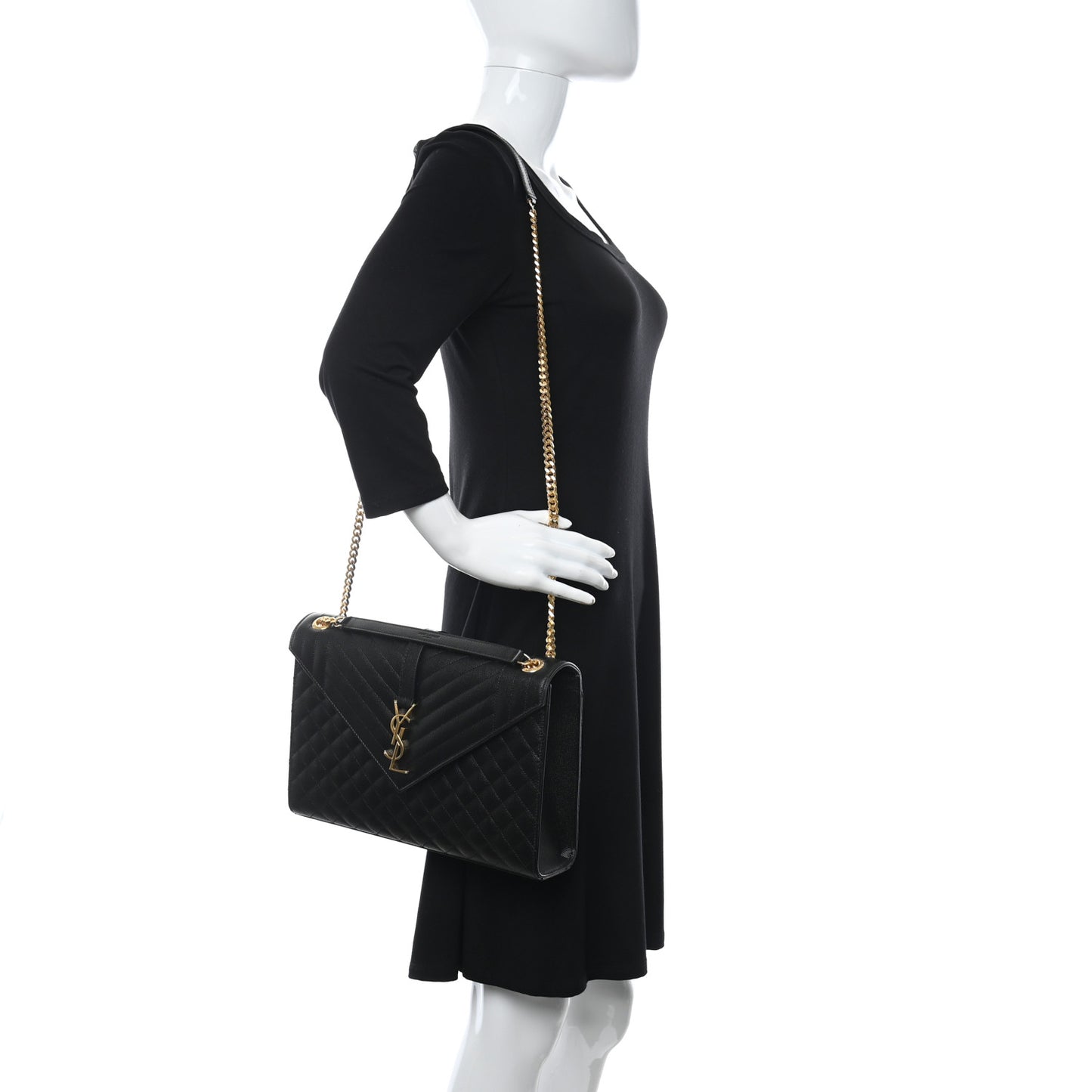 Grain De Poudre Textured Mixed Matelasse Large Triquilt Monogram Satchel Black