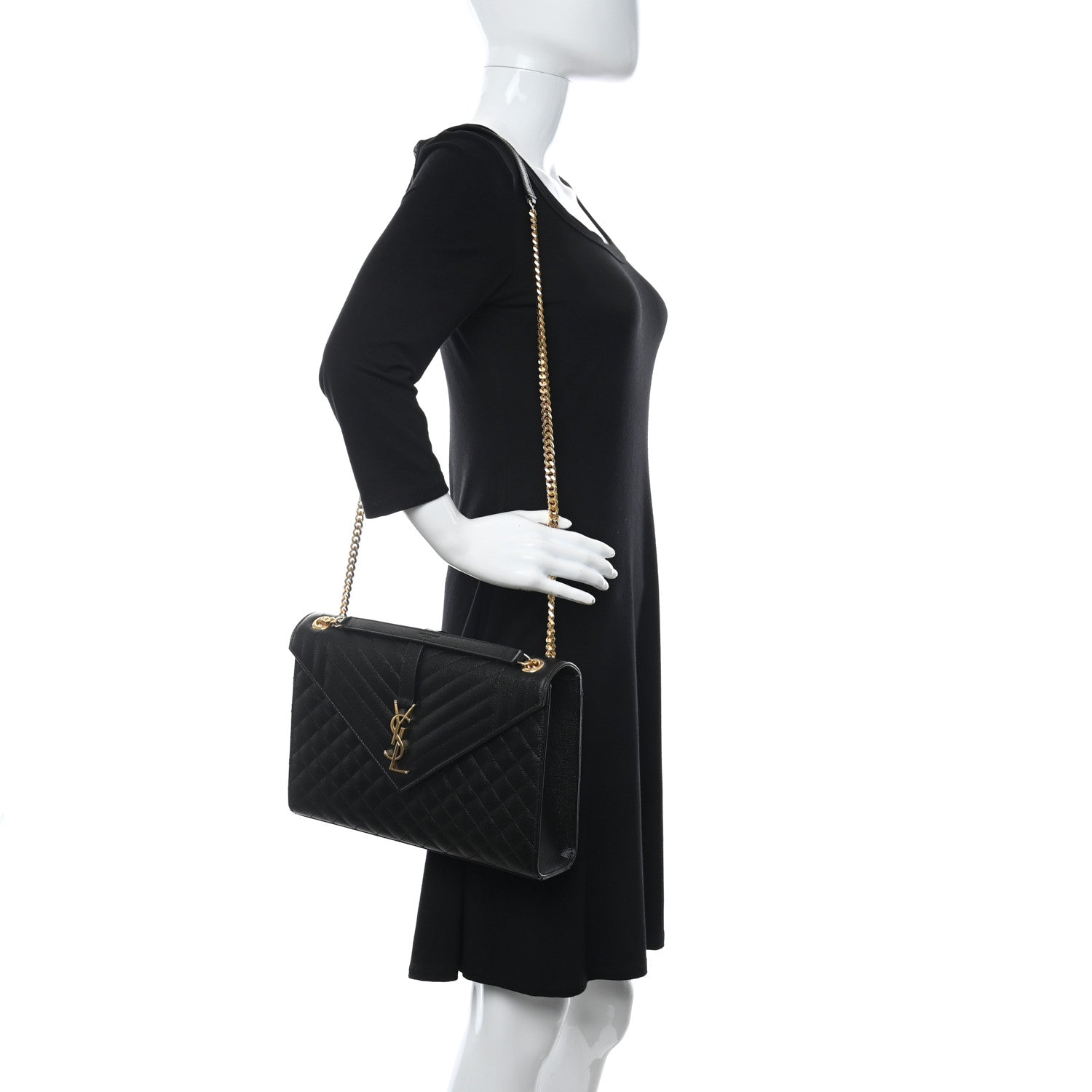 Saint Laurent Grain De Poudre Textured Mixed Matelasse Large Triquilt Monogram Satchel Black 2 of 11