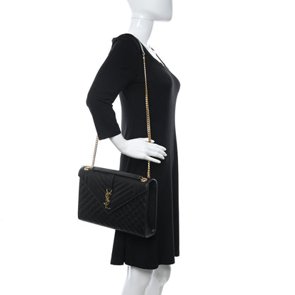 Saint Laurent Grain De Poudre Textured Mixed Matelasse Large Triquilt Monogram Satchel Black 2 of 11
