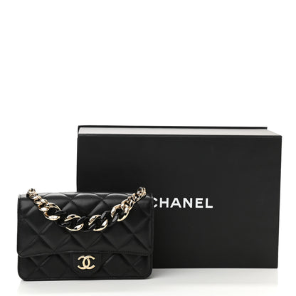 Chanel Lambskin Resin Bi-Color Quilted Wallet On Chain WOC Black 11 of 11