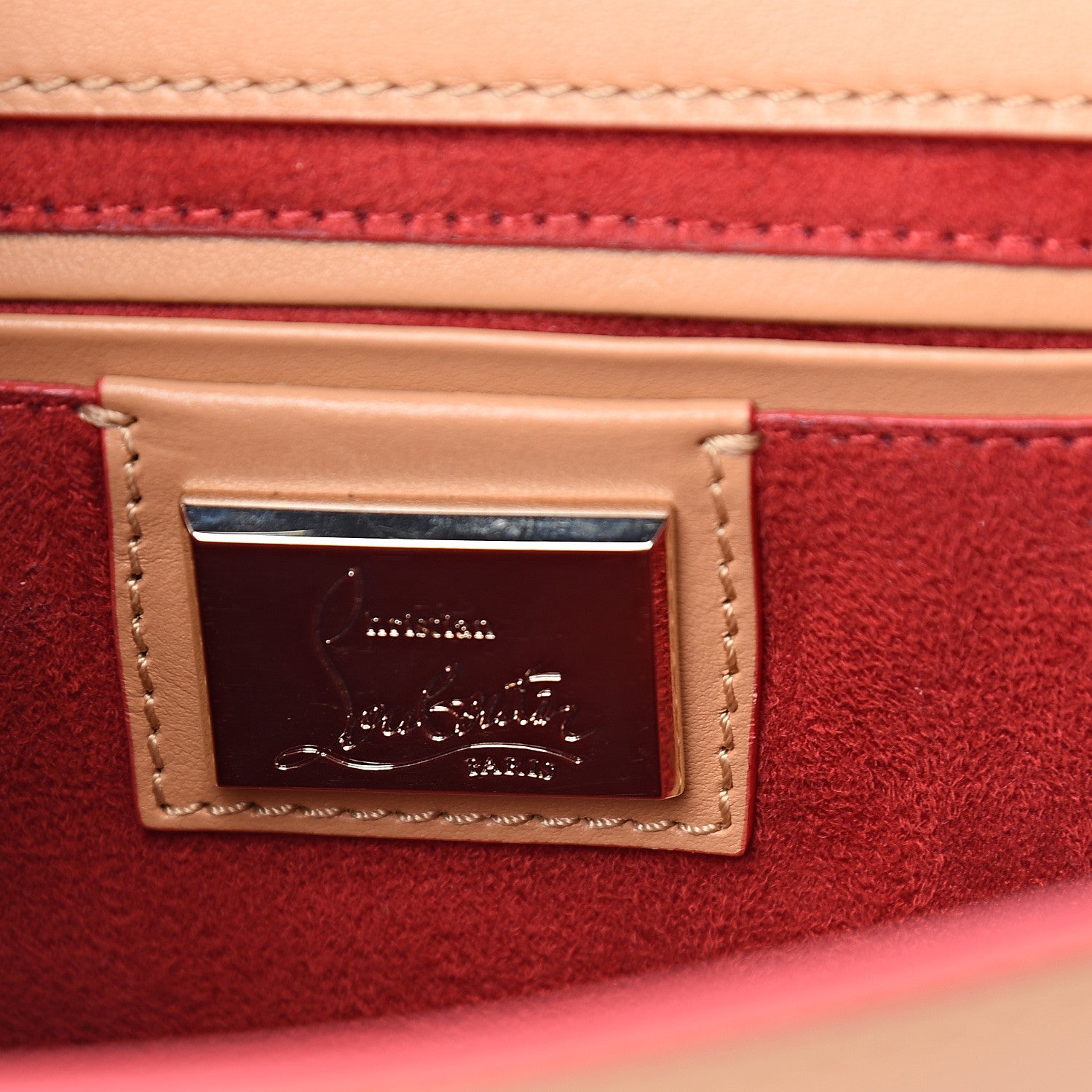 Christian Louboutin Calfskin Spikes Baby Sweet Charity Shoulder Bag Biscuit 5 of 8