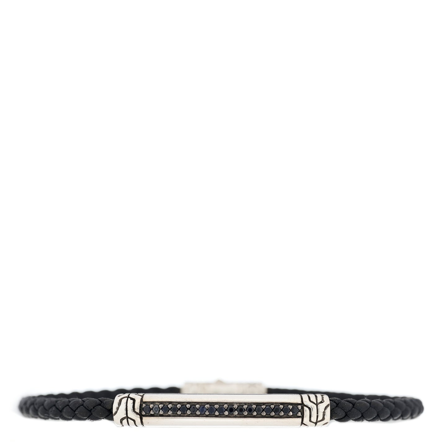 Sterling Silver Leather Black Sapphire Classic Chain Station Bracelet Black