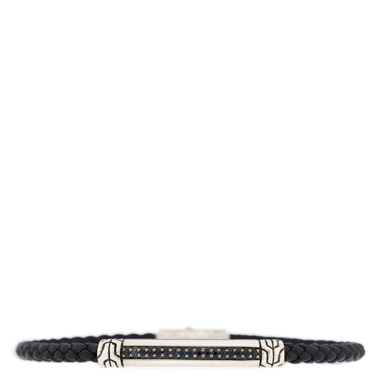John Hardy Sterling Silver Leather Black Sapphire Classic Chain Station Bracelet Black 1 of 3