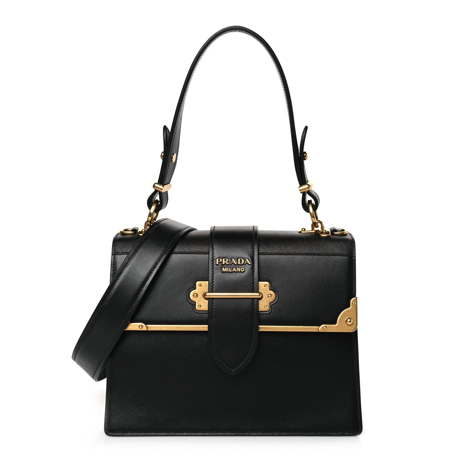 Prada City Calfskin Saffiano Cahier Top Handle Bag Black 1 of 8
