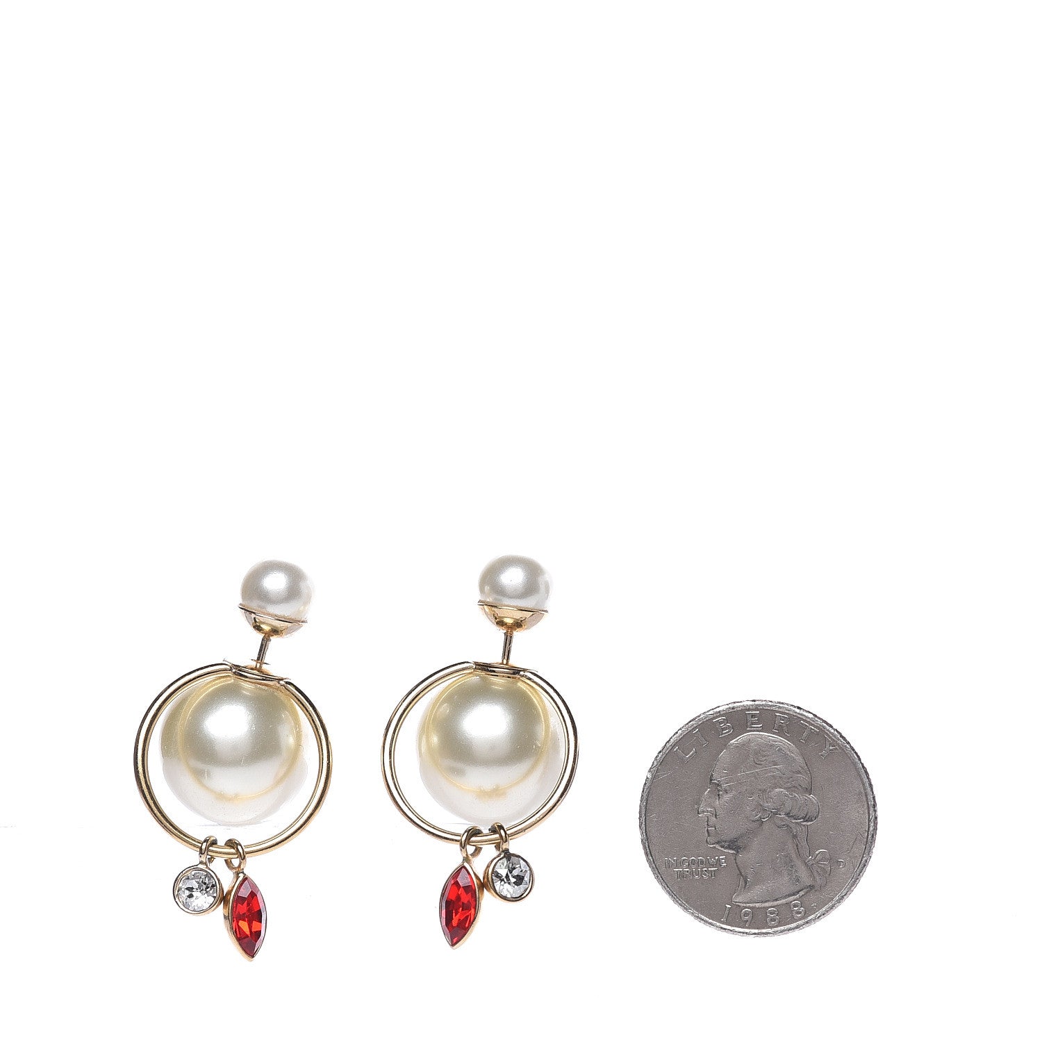 Christian Dior Pearl Crystal Mise En Dior Tribal Dangle Earrings Gold Red 2 of 4