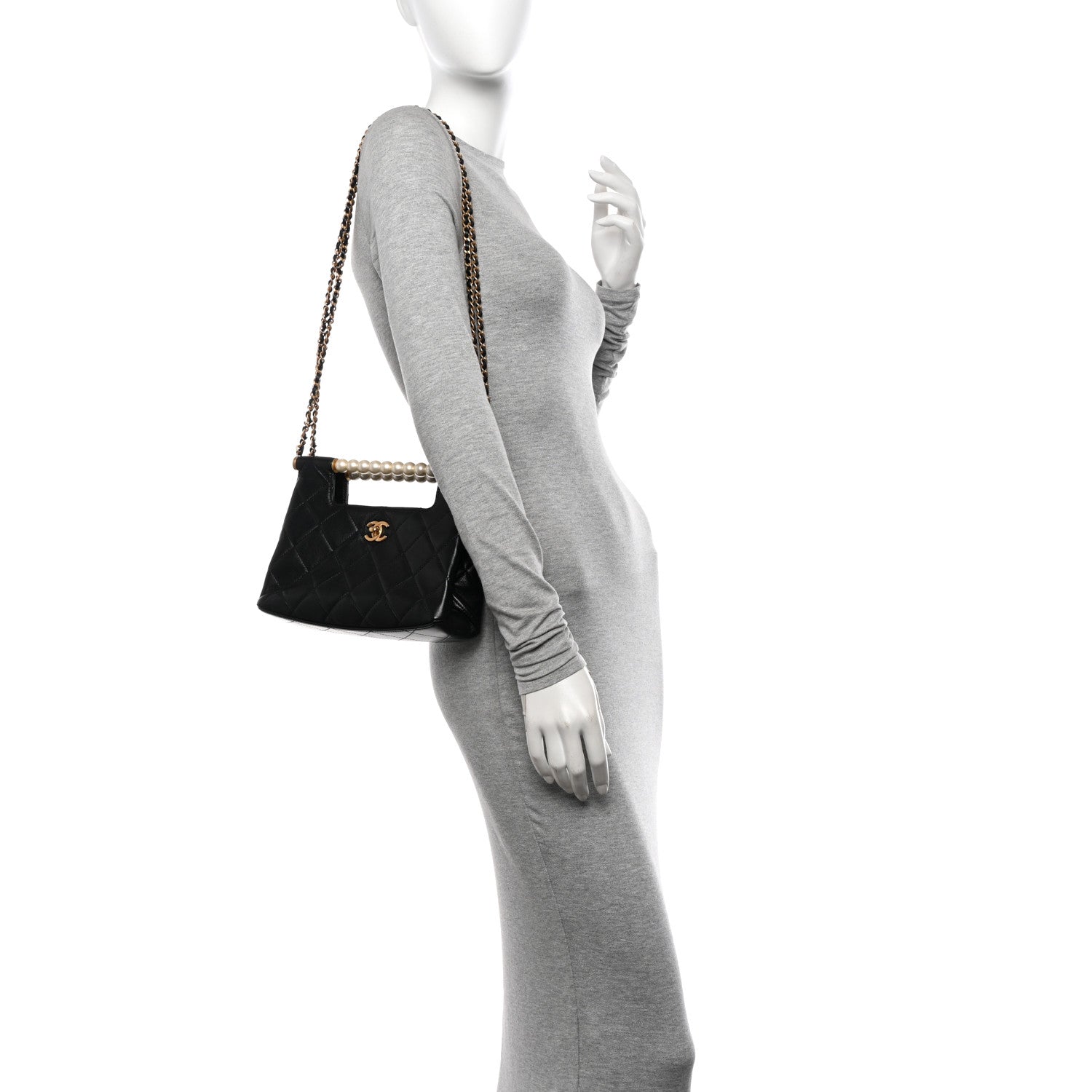 Chanel Shiny Lambskin Pearl Small Shopping Bag Black 2 of 12