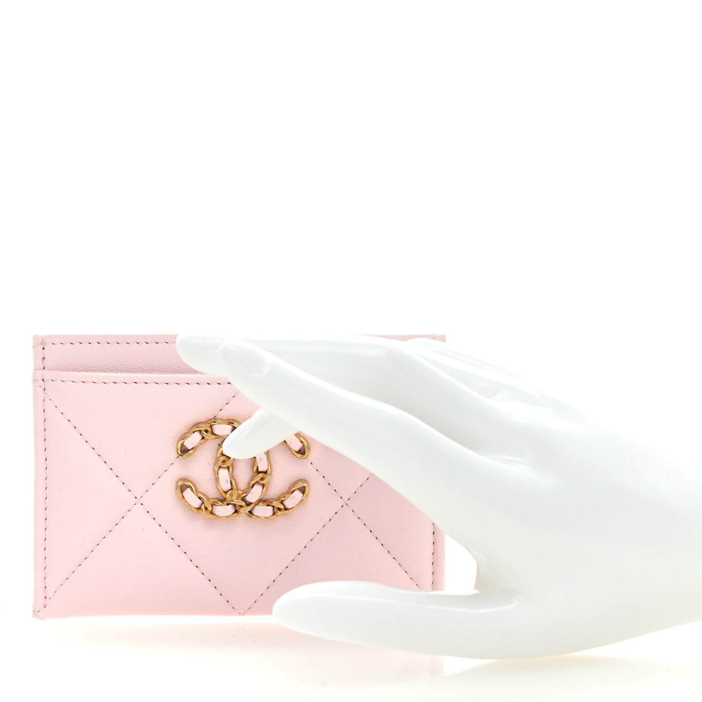 Lambskin Quilted Chanel 19 Card Holder Light Pink