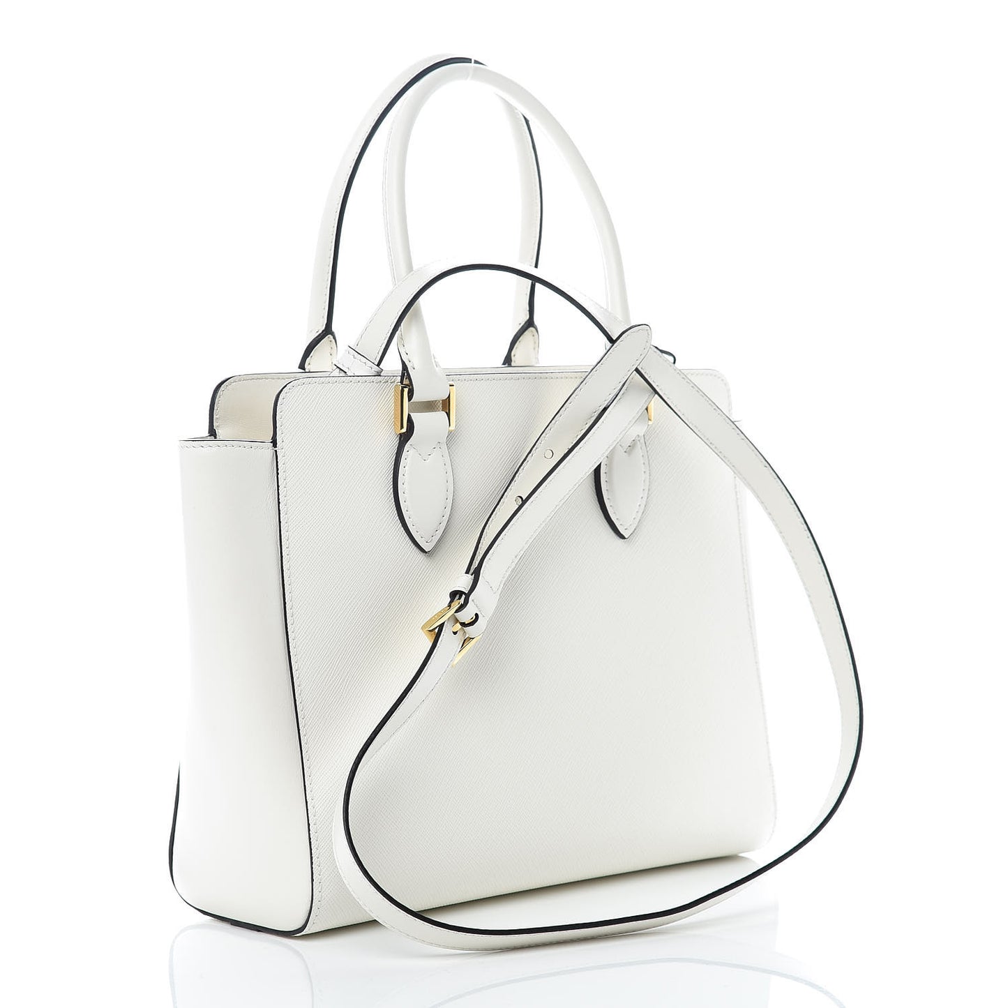 Saffiano Soft Calfskin Small Zippered Tote White