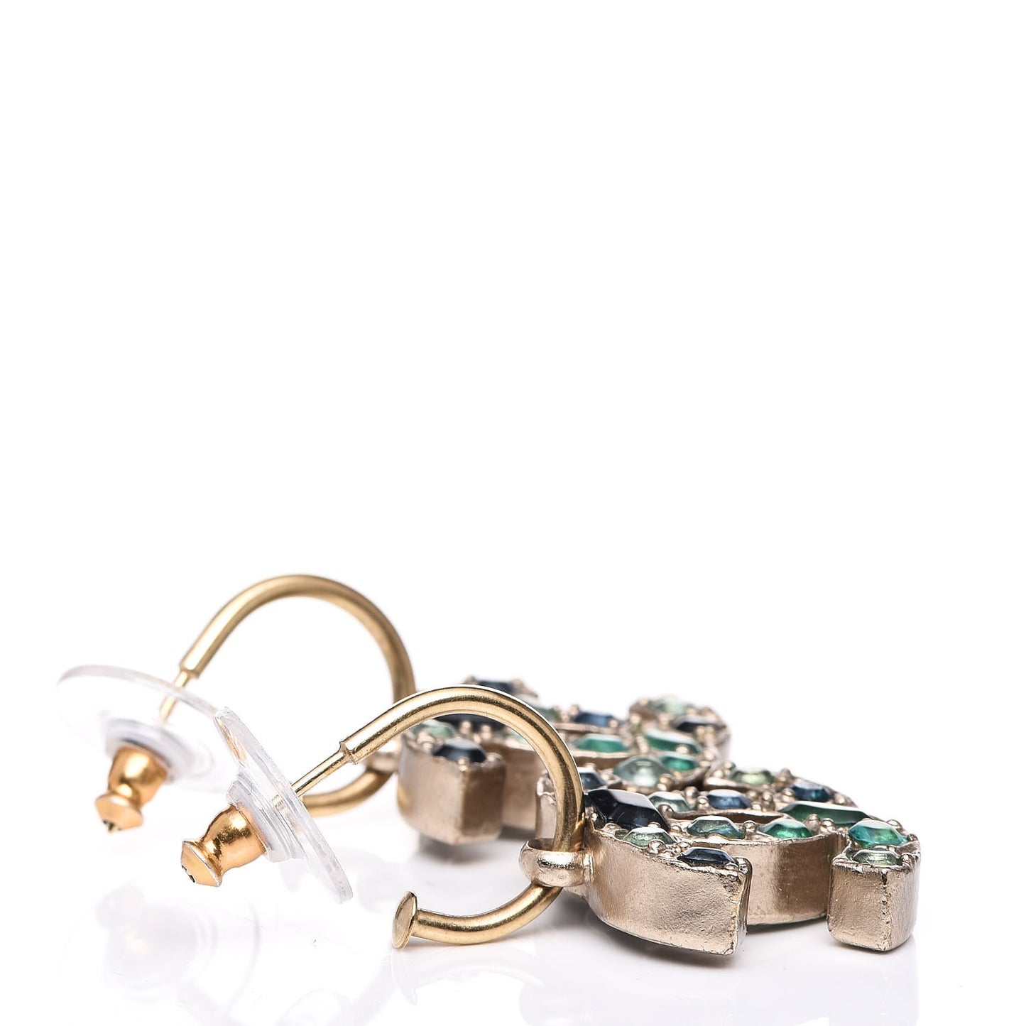 Crystal CC Dangle Earrings Dark Blue Gold