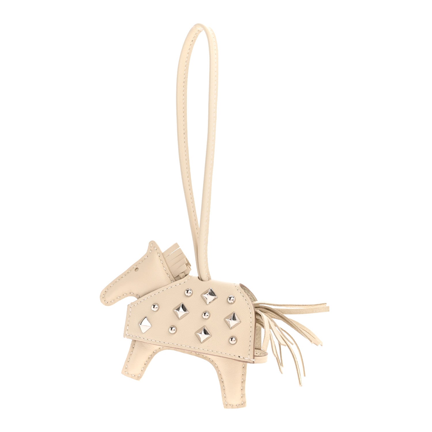 Hermes Milo Lambskin Studded Grigri Rodeo Robeo Rock Horse Bag Charm PM Craie 1 of 4