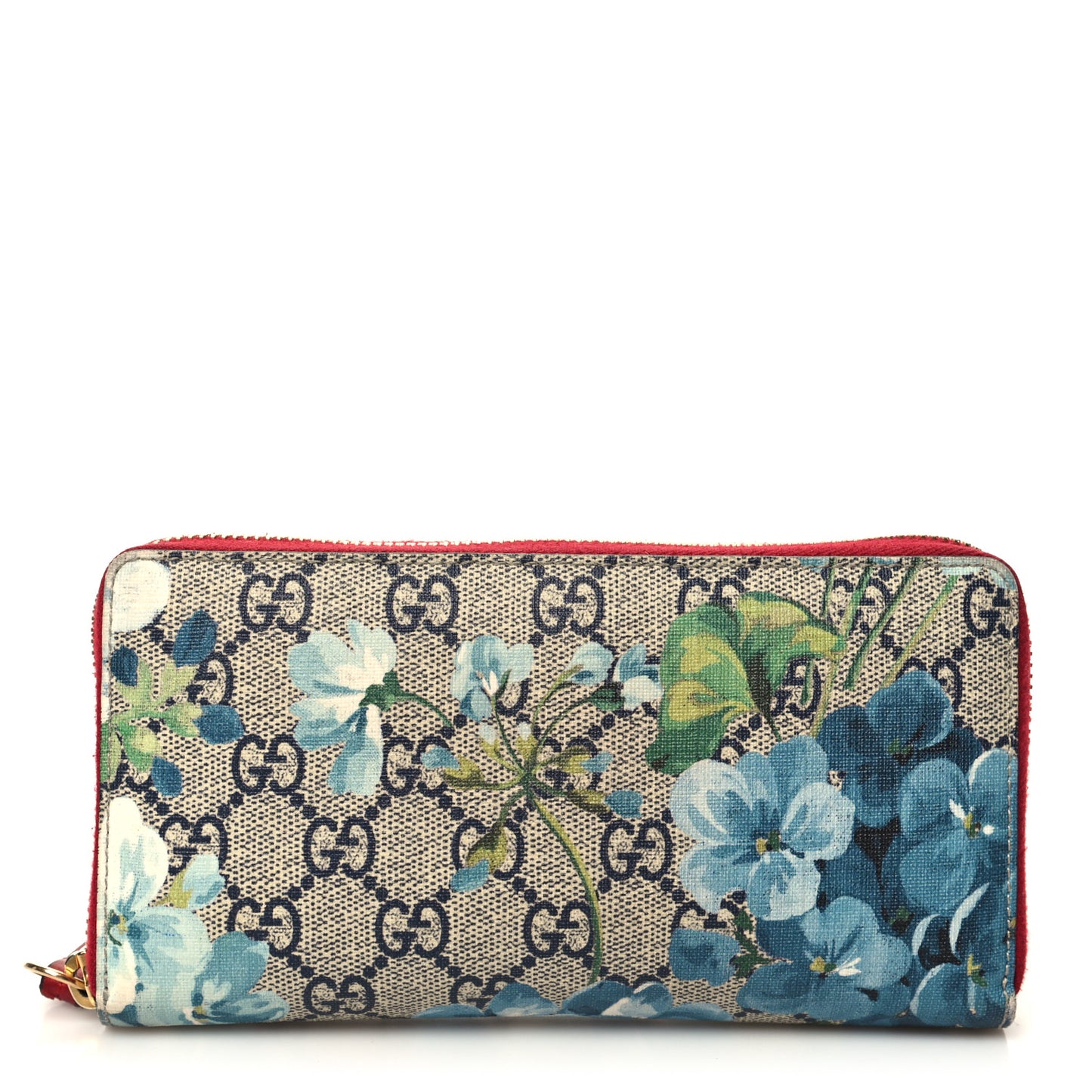 GG Supreme Monogram Blooms Zip Around Wallet Blue