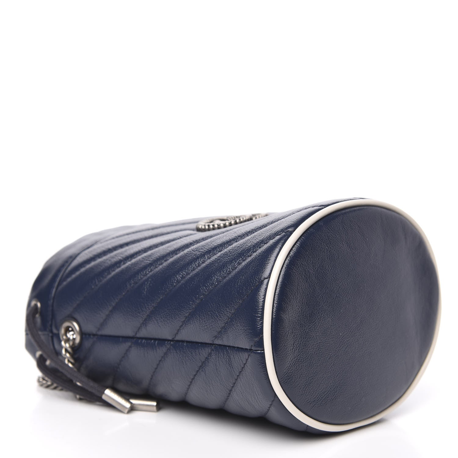 Gucci Vintage Effect Calfskin Matelasse Diagonal Mini Torchon GG Marmont 2.0 Bucket Bag Blue Agata Mystic White 4 of 10