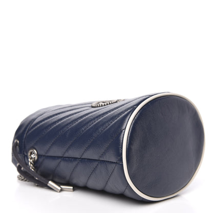 Gucci Vintage Effect Calfskin Matelasse Diagonal Mini Torchon GG Marmont 2.0 Bucket Bag Blue Agata Mystic White 4 of 10
