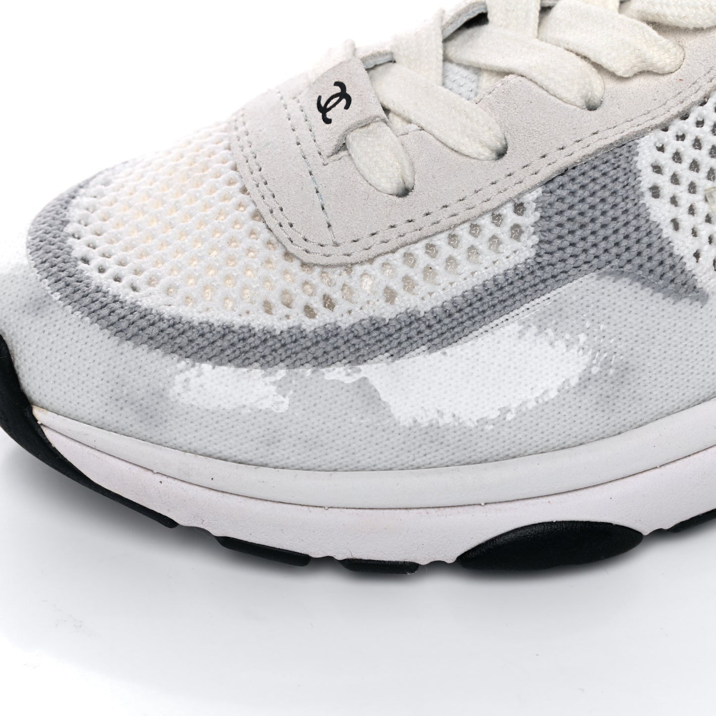 Fabric Suede Calfskin Stretch CC Sneakers 37 White Grey