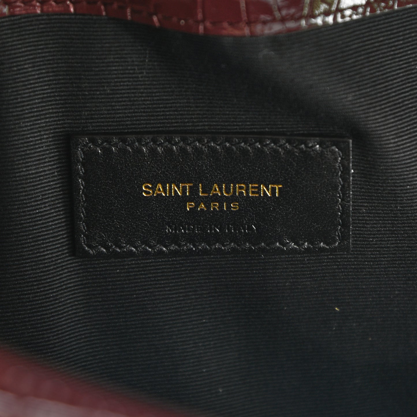 Calfskin Crocodile Embossed Uptown Monogram Clutch Rouge Legion