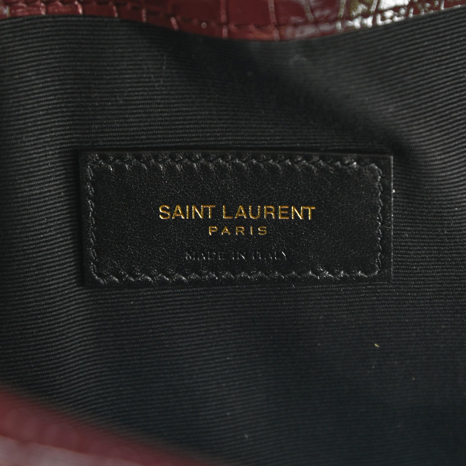 Saint Laurent Calfskin Crocodile Embossed Uptown Monogram Clutch Rouge Legion 6 of 8